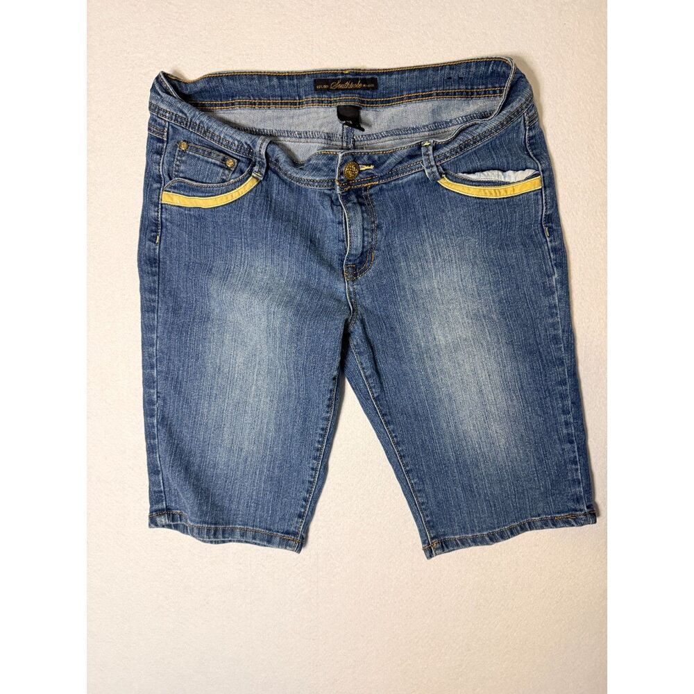 Southpole Y2K Denim Bermuda Shorts Yellow Trim